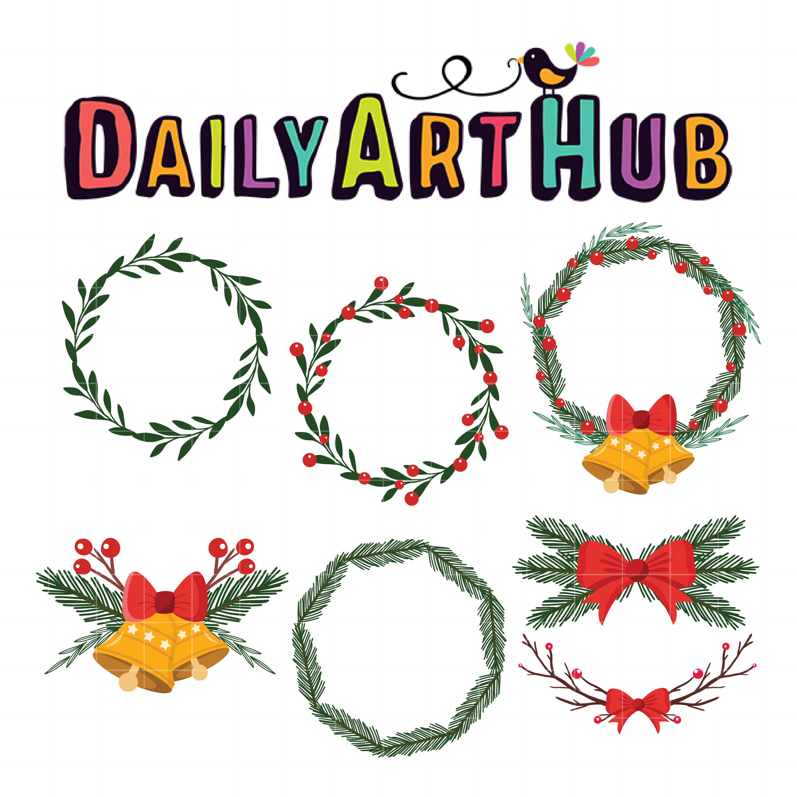 Delicate christmas wreath clip art set daily art hub free clip art 