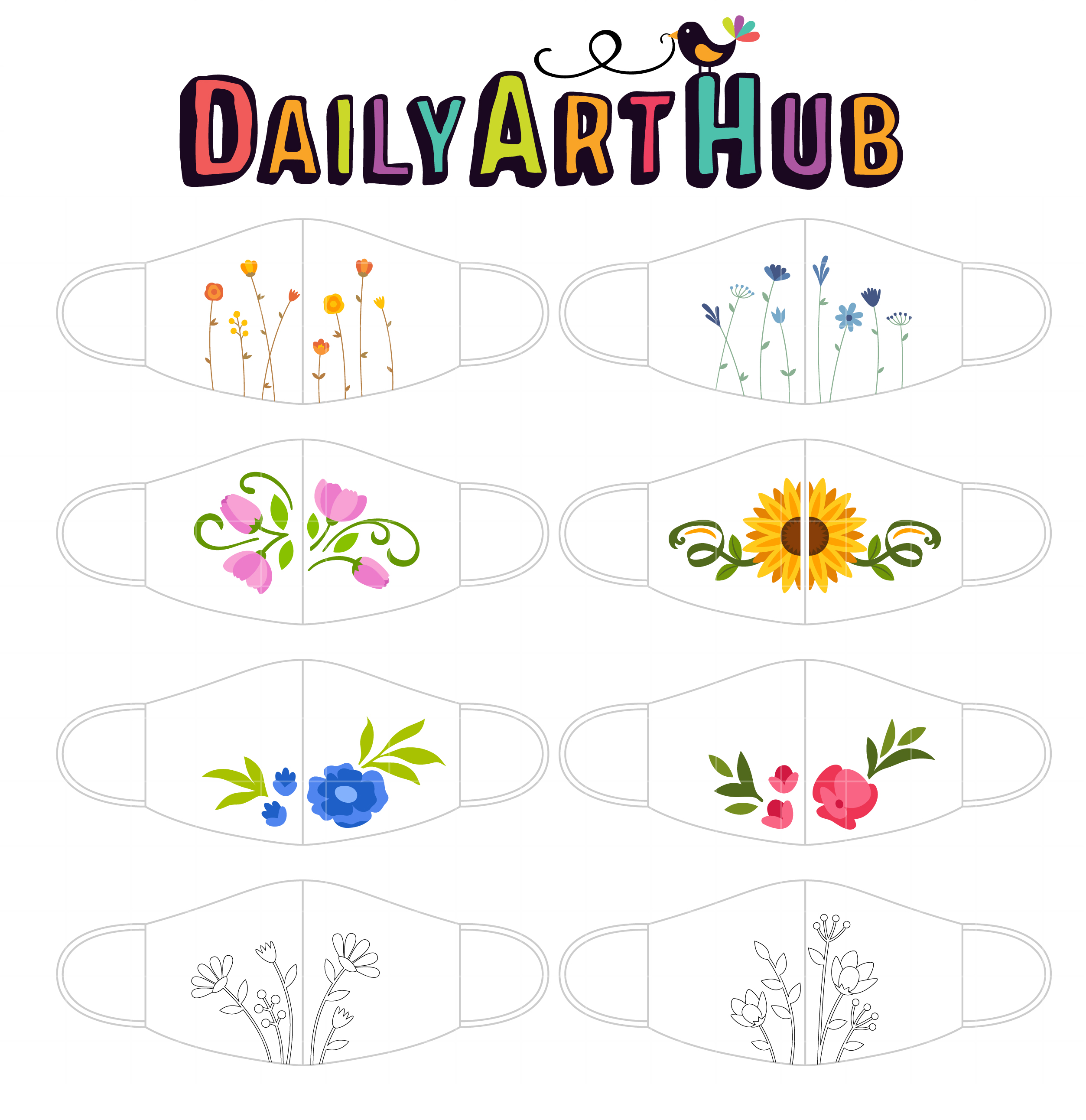 Floral Designs Face Mask Clip Art Set Daily Art Hub Free Clip Art