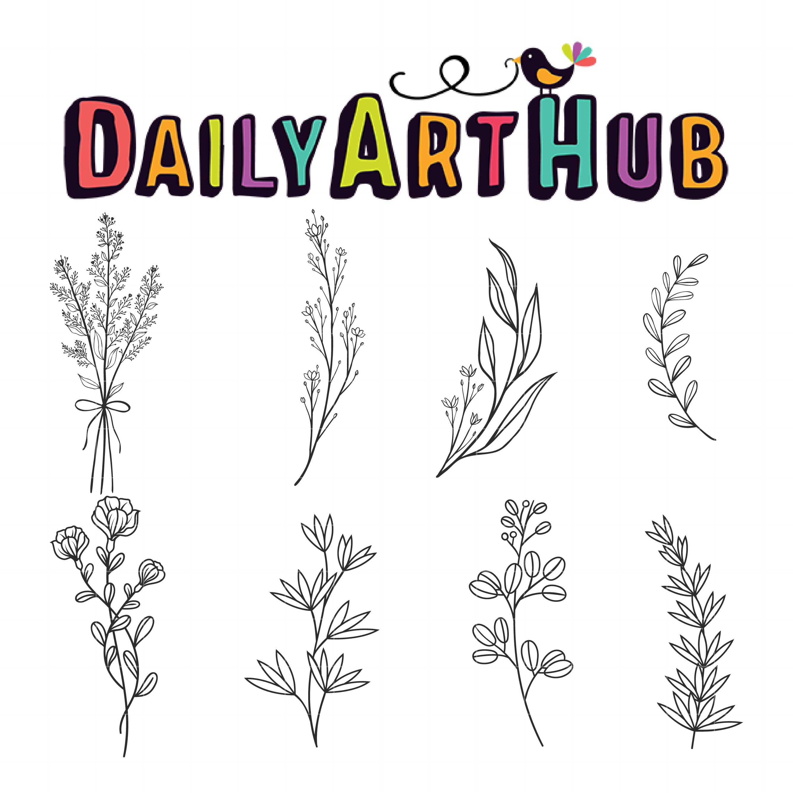Hand Drawn Flower Outline Clip Art Set Daily Art Hub Free Clip Art Everyday