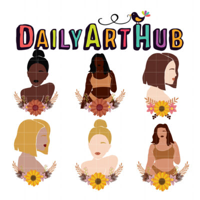 Abstract Women with Flowers Clip Art Set