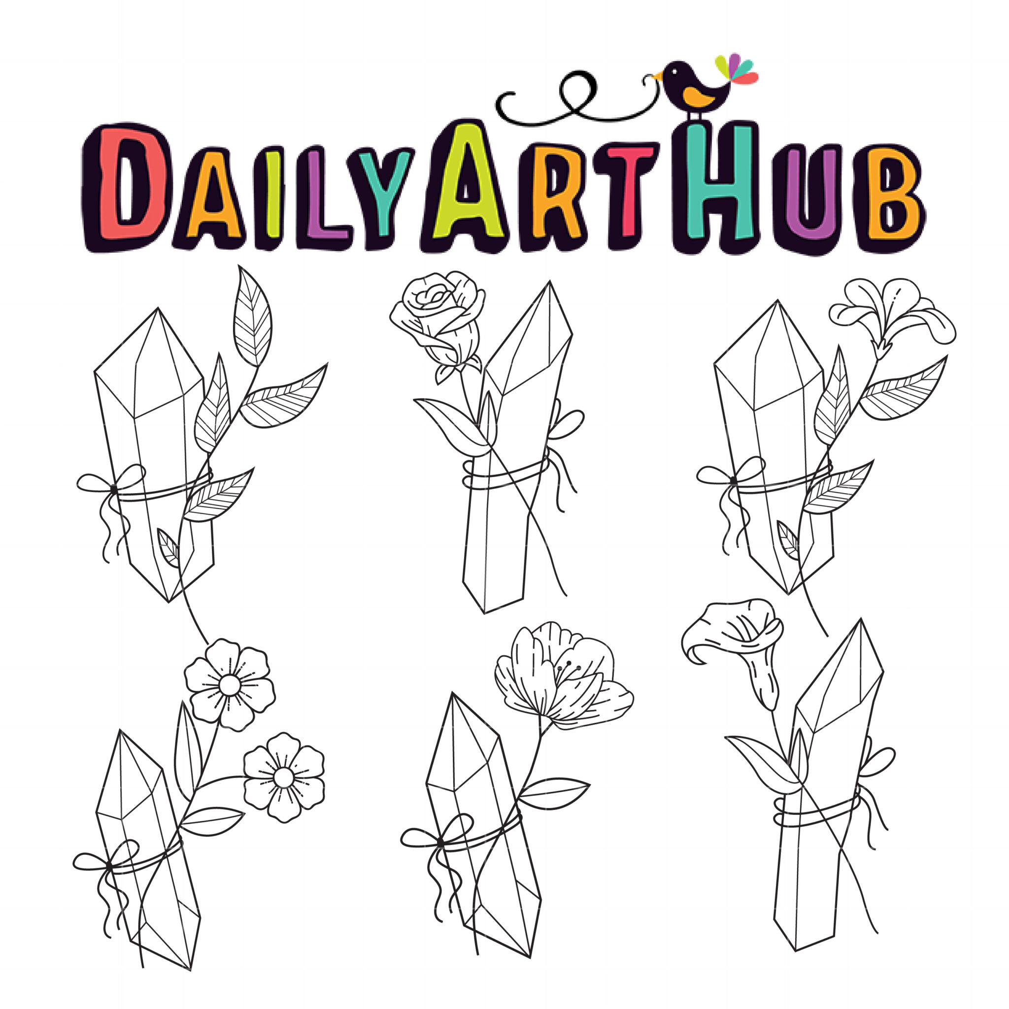 Crystal Flowers Outline Message Clip Art Set – Daily Art Hub