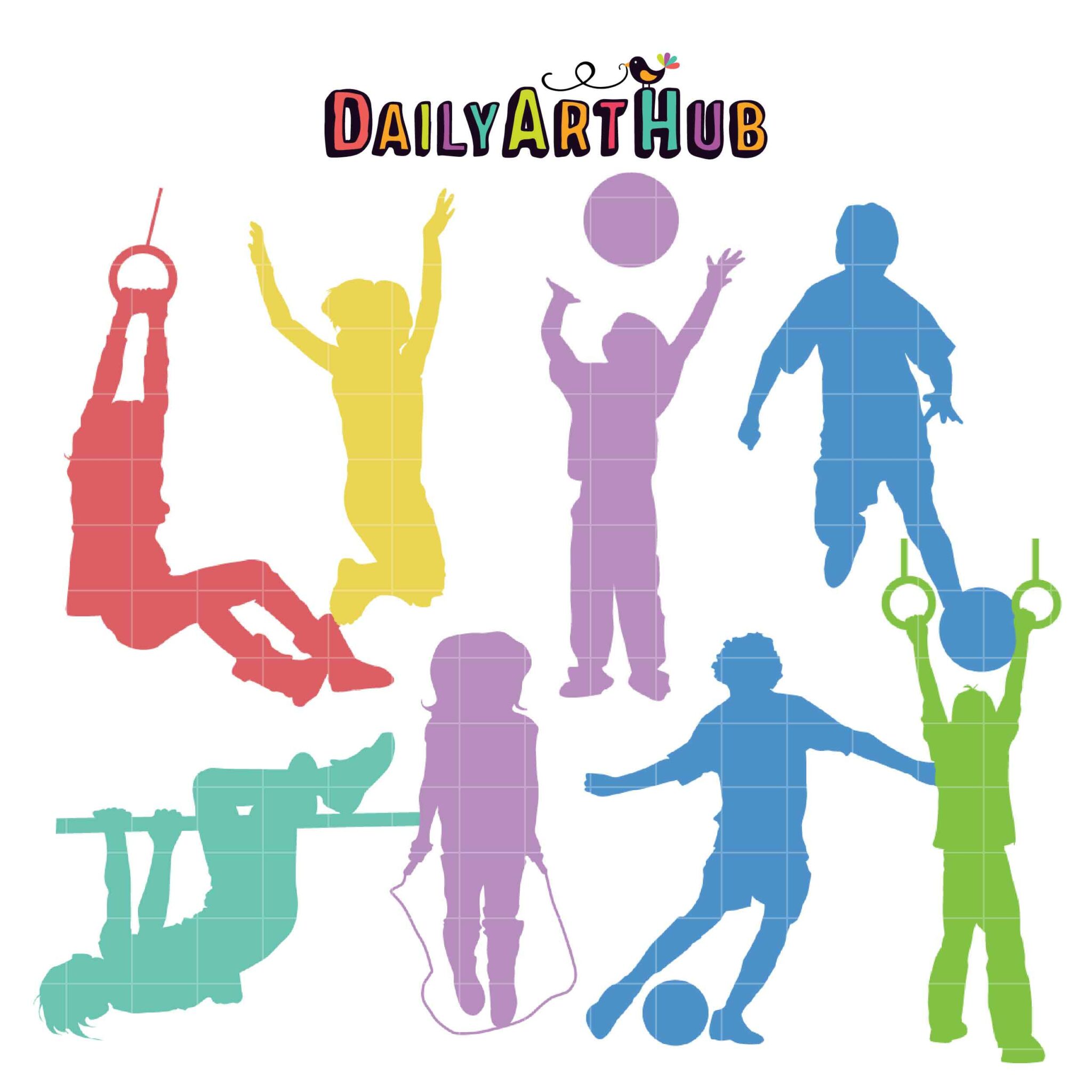 children playing silhouette clip art