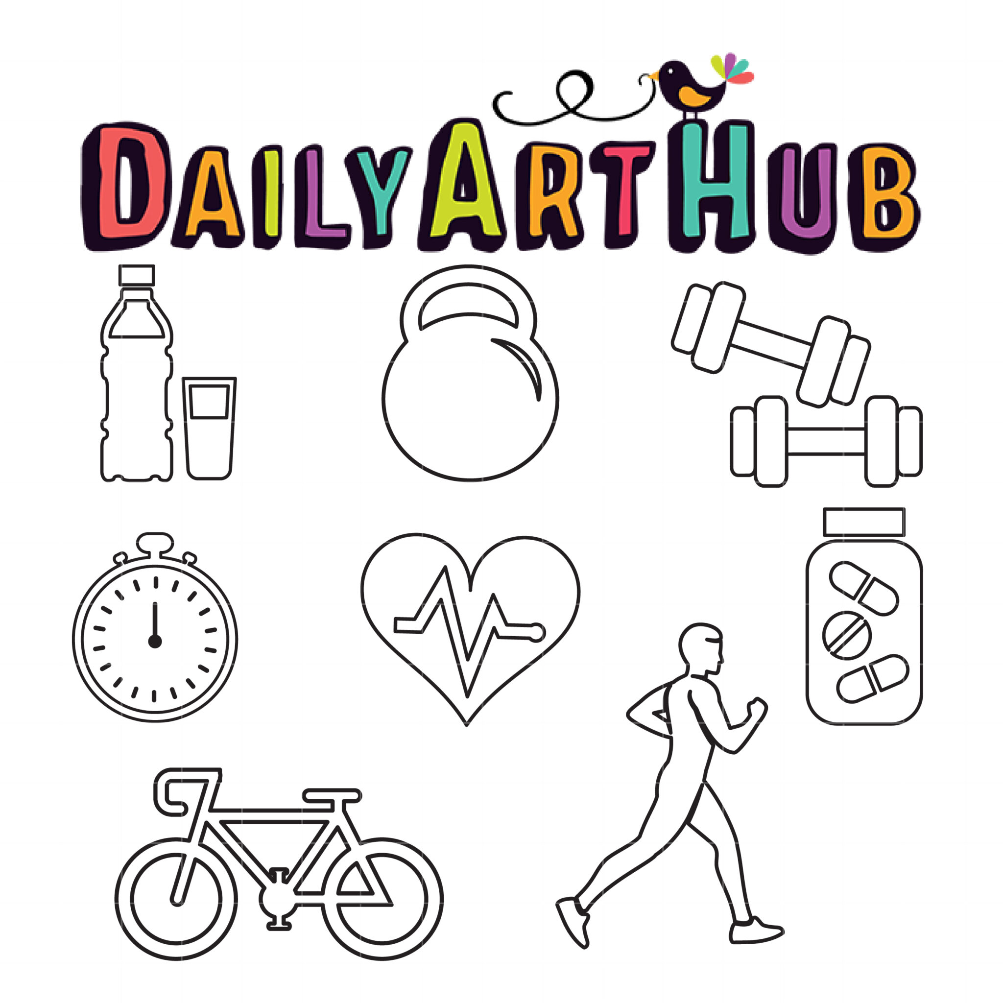 Outline Fitness Elements Clip Art Set – Daily Art Hub // Graphics