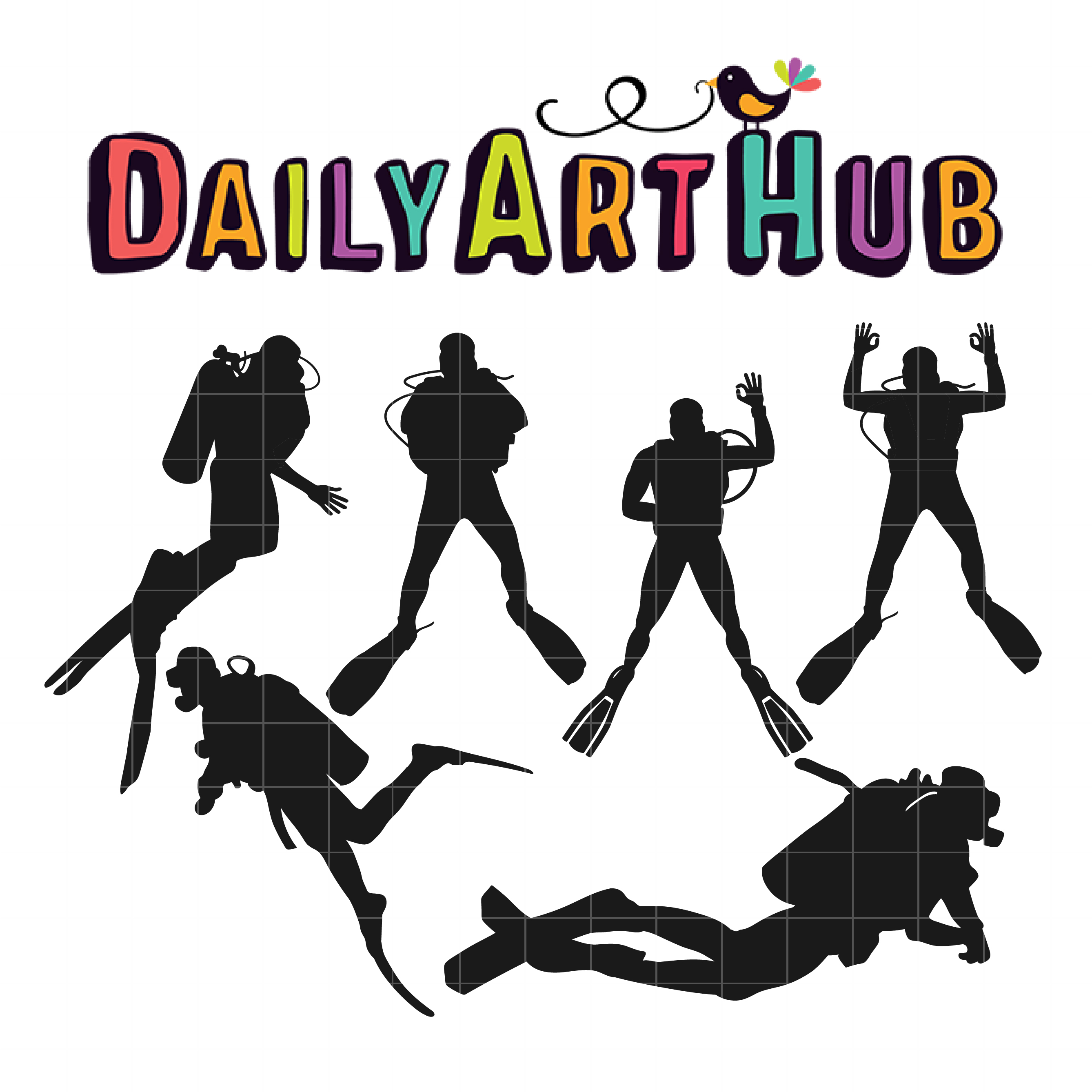 Scuba Diver Silhouette Clip Art Set Daily Art Hub Free Clip Art Everyday