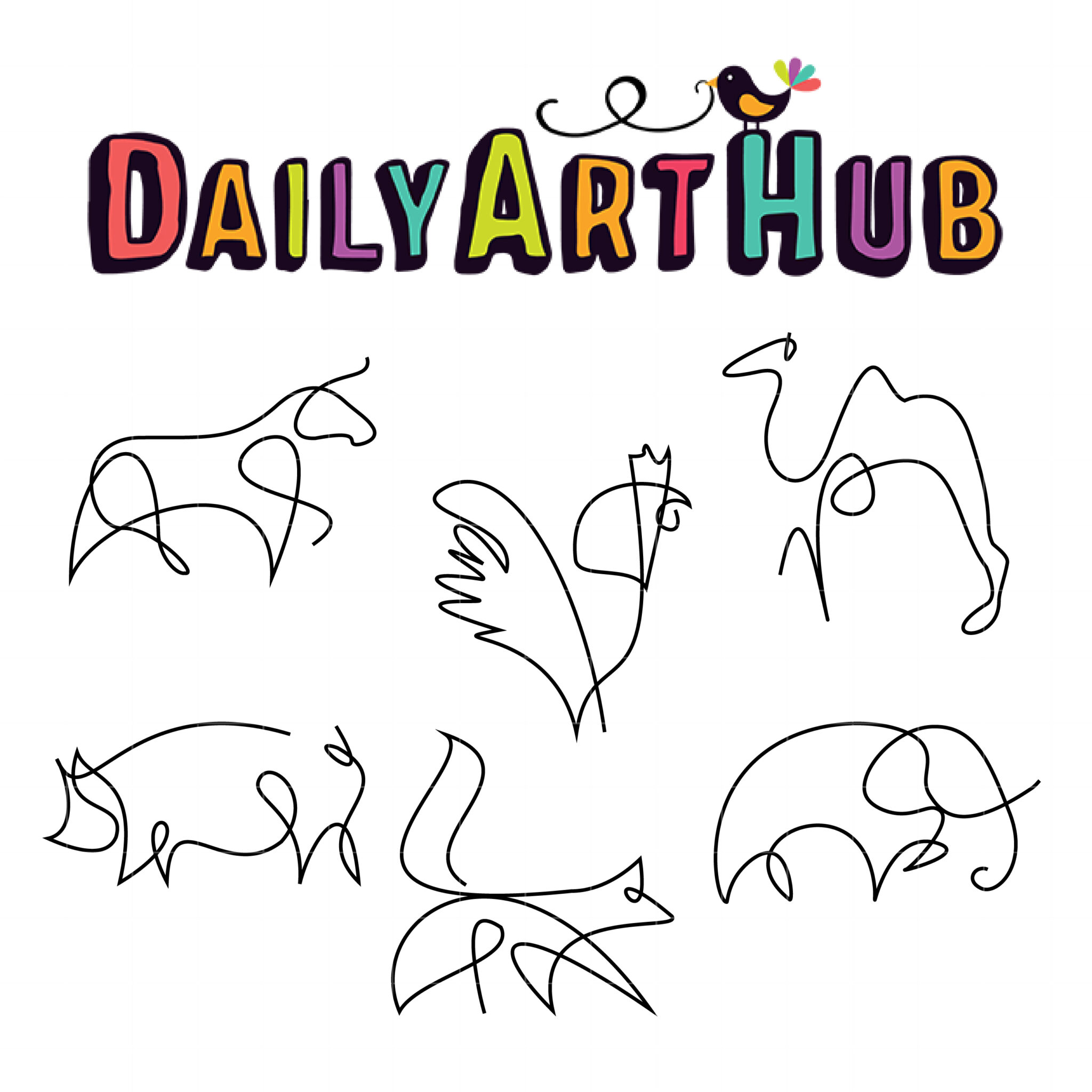One Line Animal Drawing Clip Art Set – Daily Art Hub // Graphics, Alphabets  & SVG