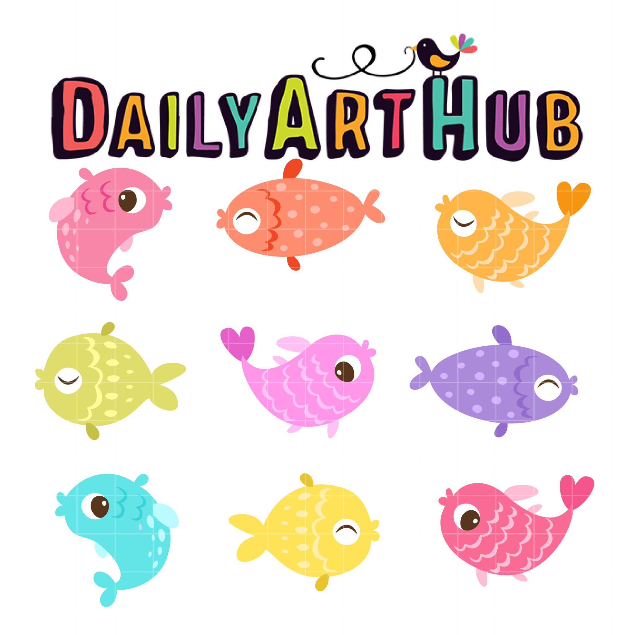 Colorful Doodle Fish Clip Art Set – Daily Art Hub // Graphics