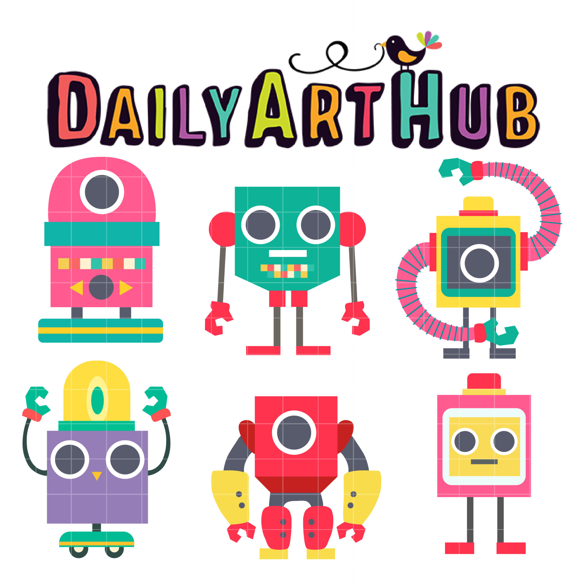 Cute Robots Clipart Digital Download Robots PNG Sublimation 