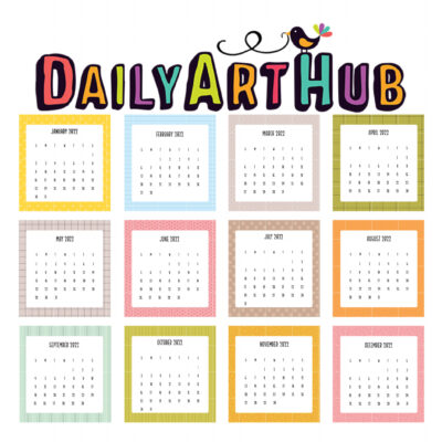 Pastel 2022 Calendar Collection Clip Art Set