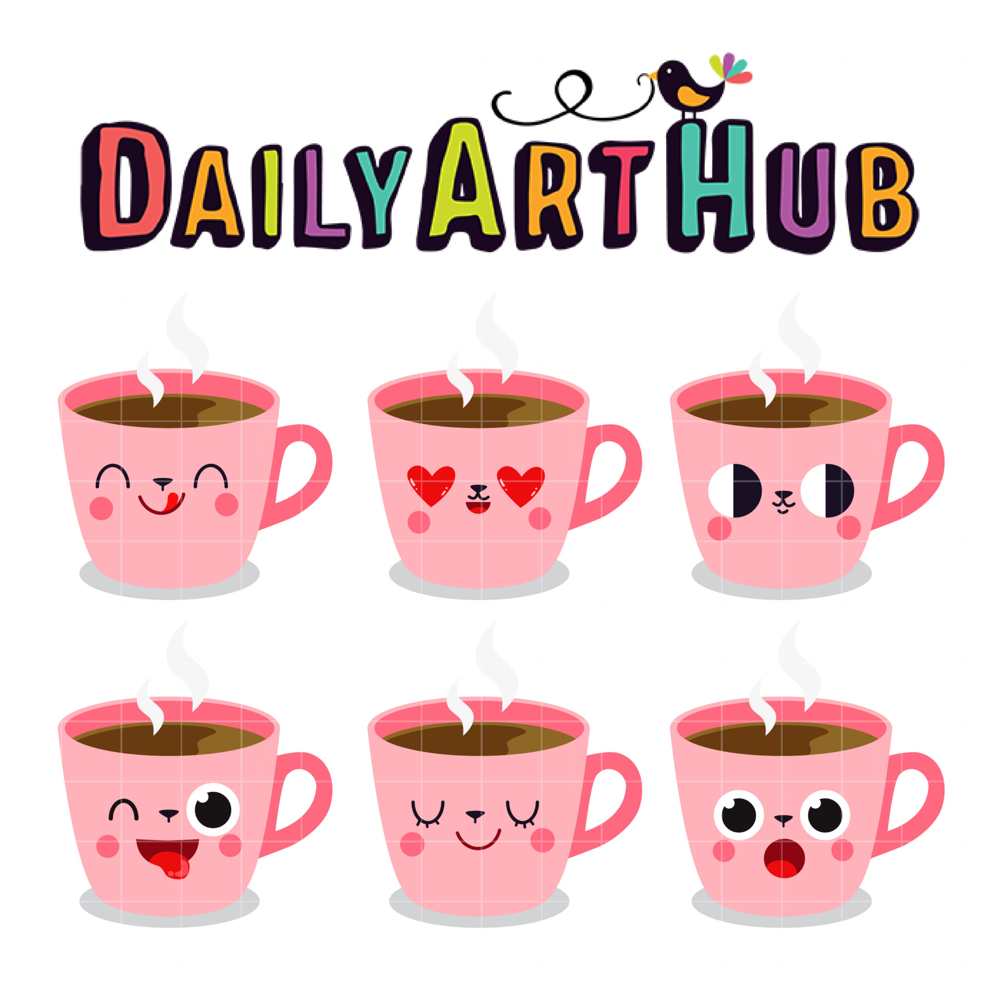 Cute Coffee Mugs Clip Art Set