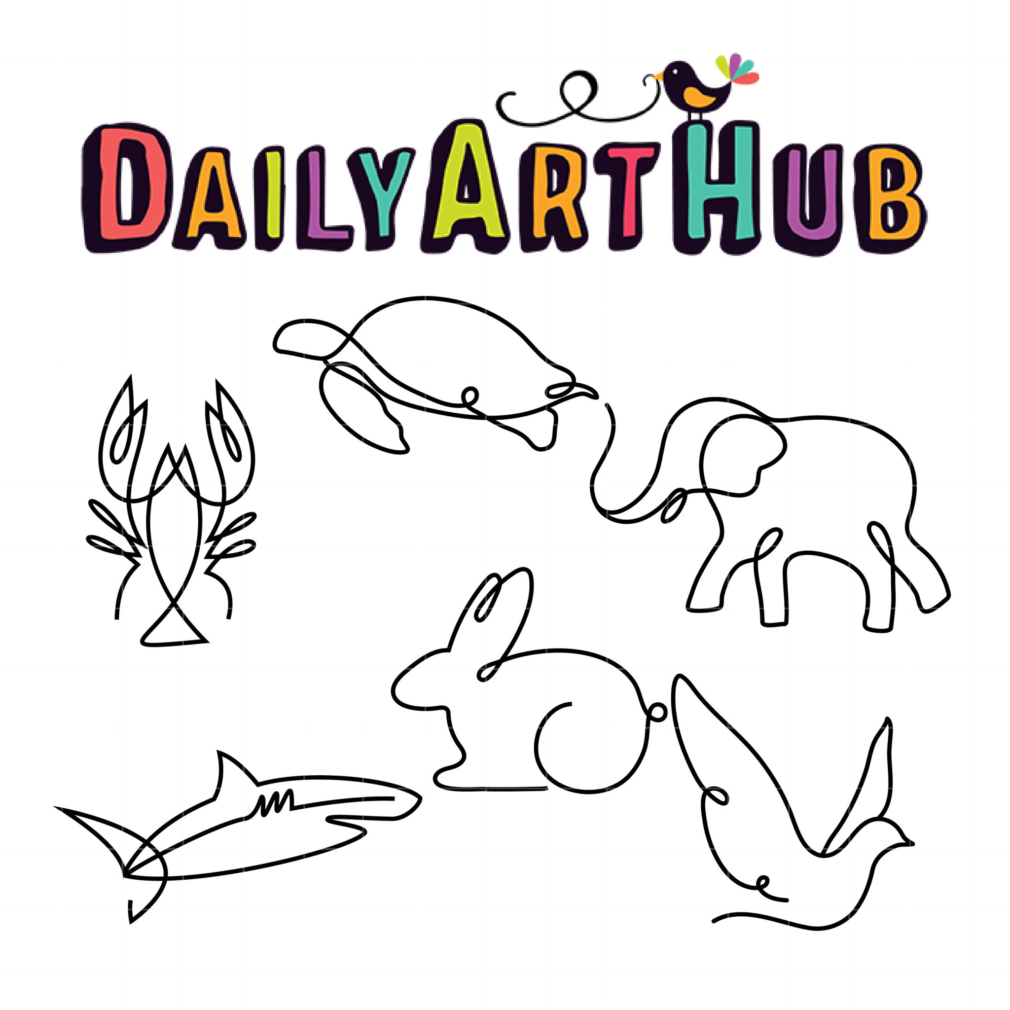 One Line Art Animals Drawing Clip Art Set – Daily Art Hub // Graphics,  Alphabets & SVG
