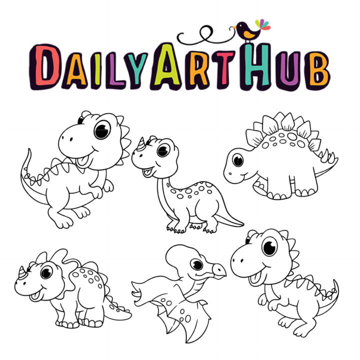 Cute Dinosaur Outline Drawing Clip Art Set – Daily Art Hub // Graphics,  Alphabets & SVG