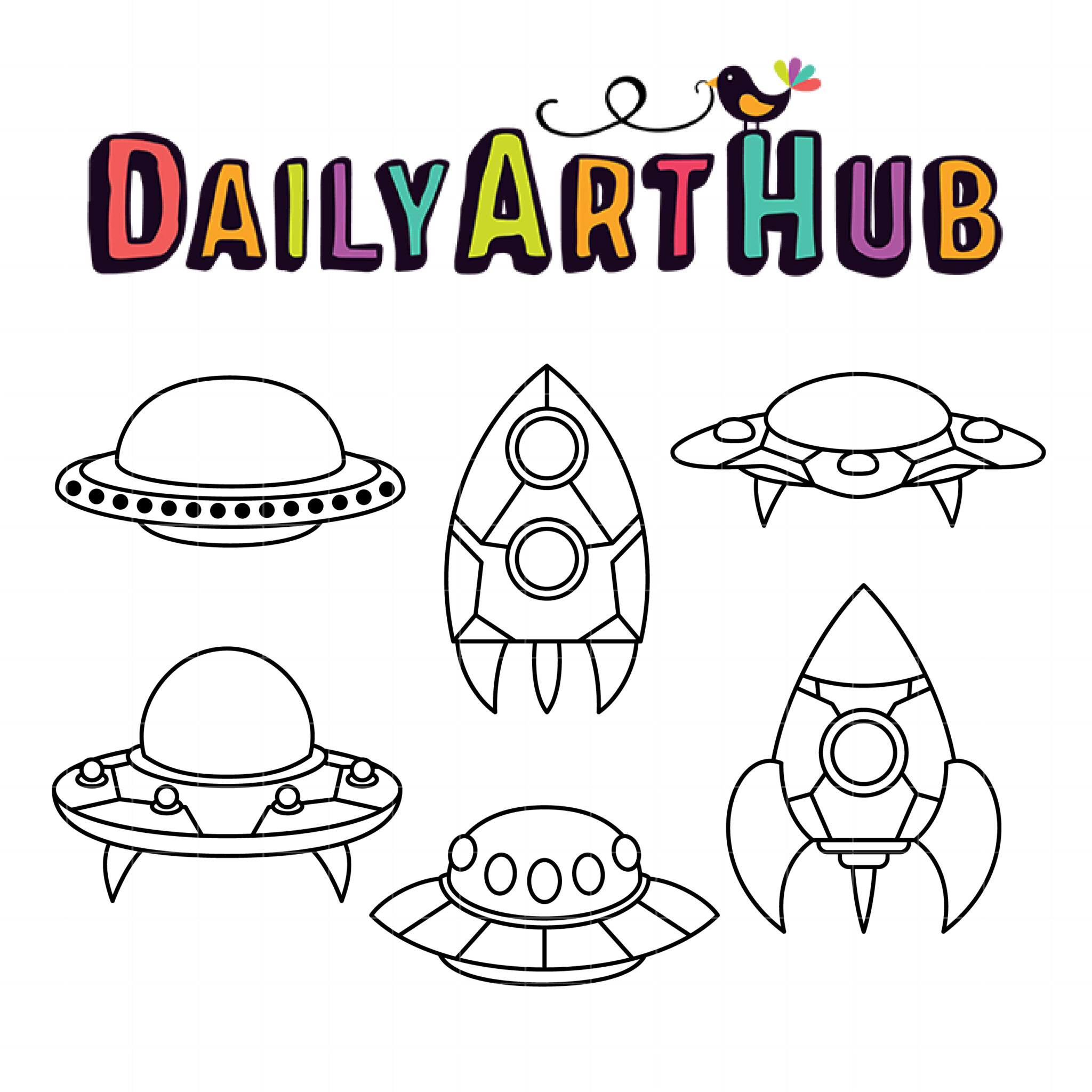 UFO Spaceship Outline Drawing Clip Art Set – Daily Art Hub // Graphics,  Alphabets & SVG