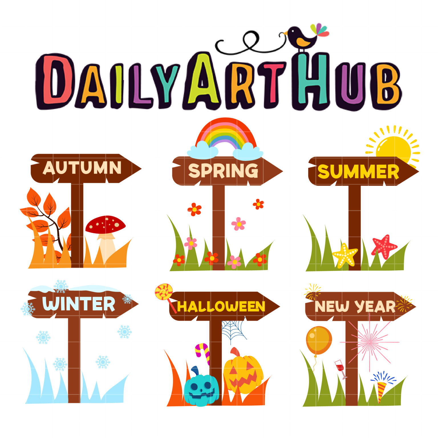 4 Season and Holiday Wood Sign Clip Art Set Daily Art Hub // Graphics