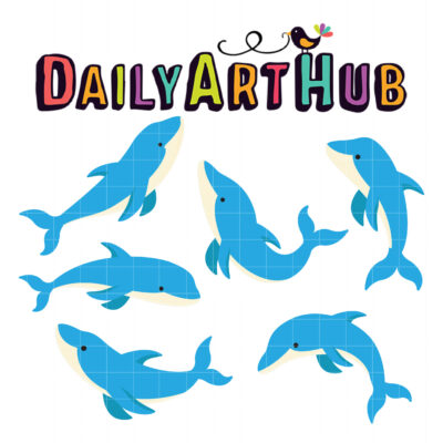 Dolphin Pose Clip Art Set
