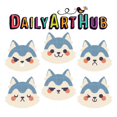 Kawaii Wolf Expression Clip Art Set