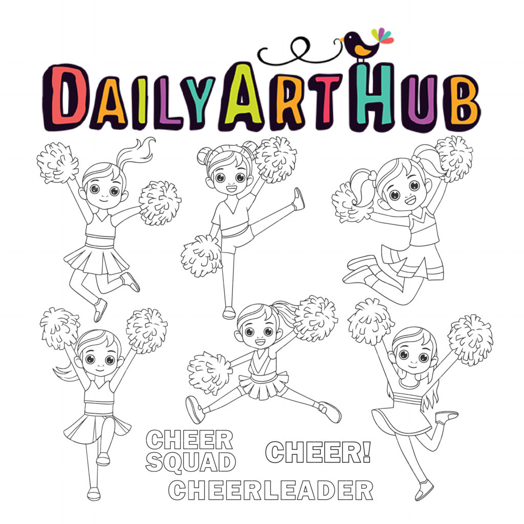 Cheer Squad Kids Outline Drawing Clip Art Set – Daily Art Hub