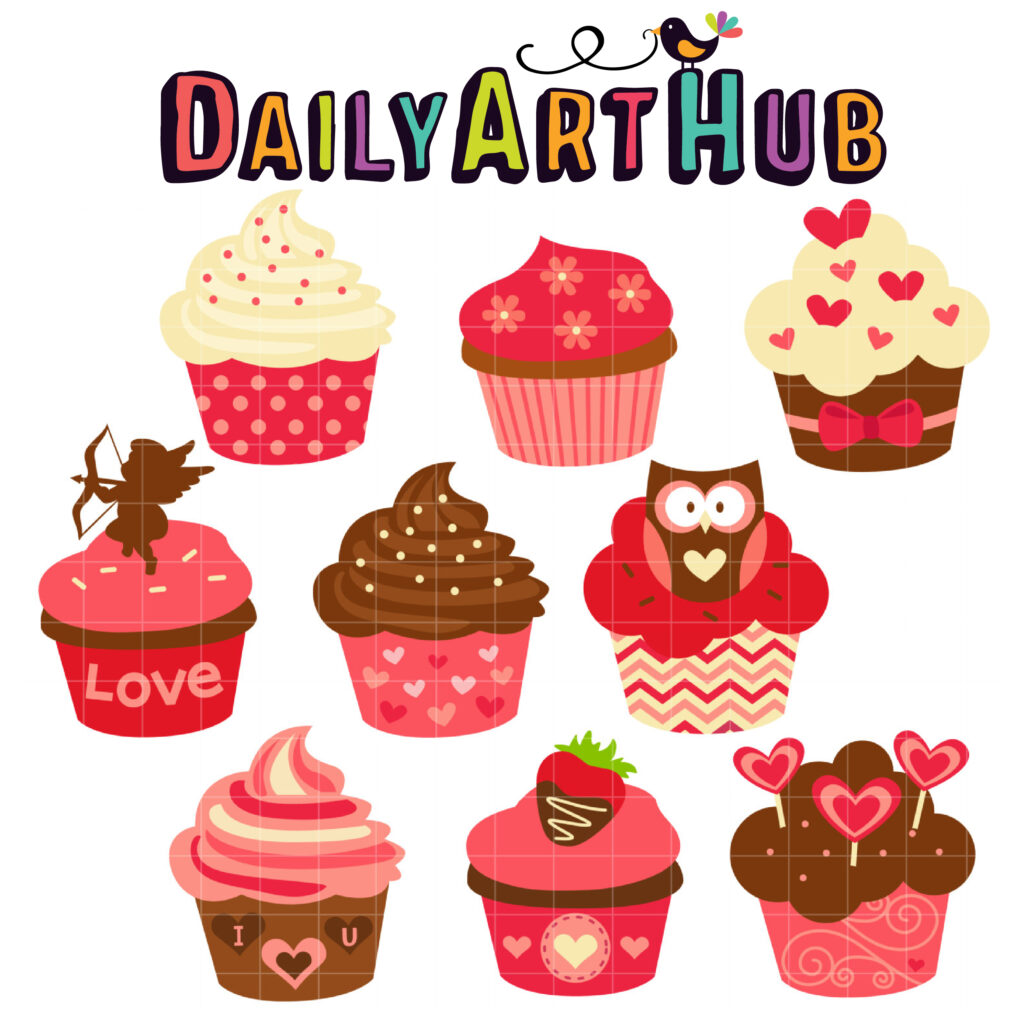 Valentine Sweet Cupcakes Clip Art Set Daily Art Hub // Graphics