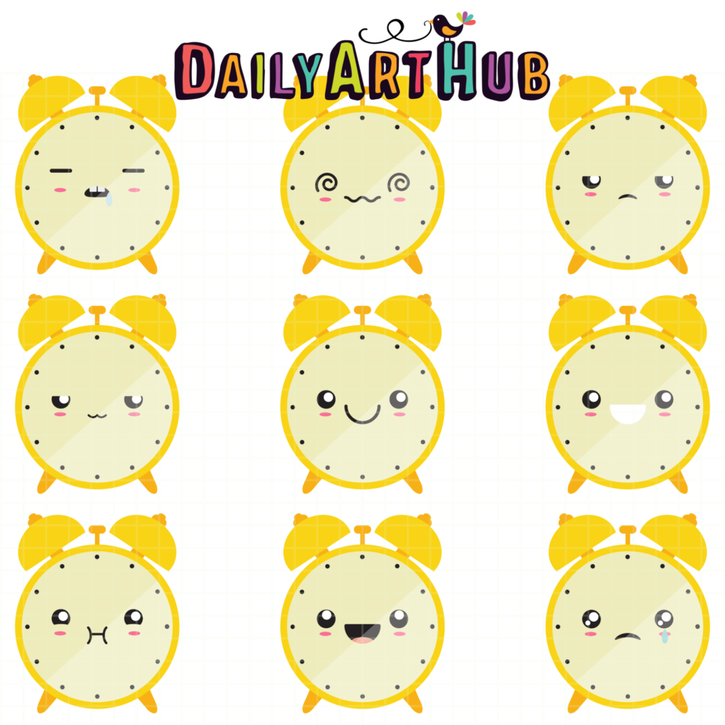 Kawaii Alarm Clocks Clip Art Set Daily Art Hub // Graphics, Alphabets