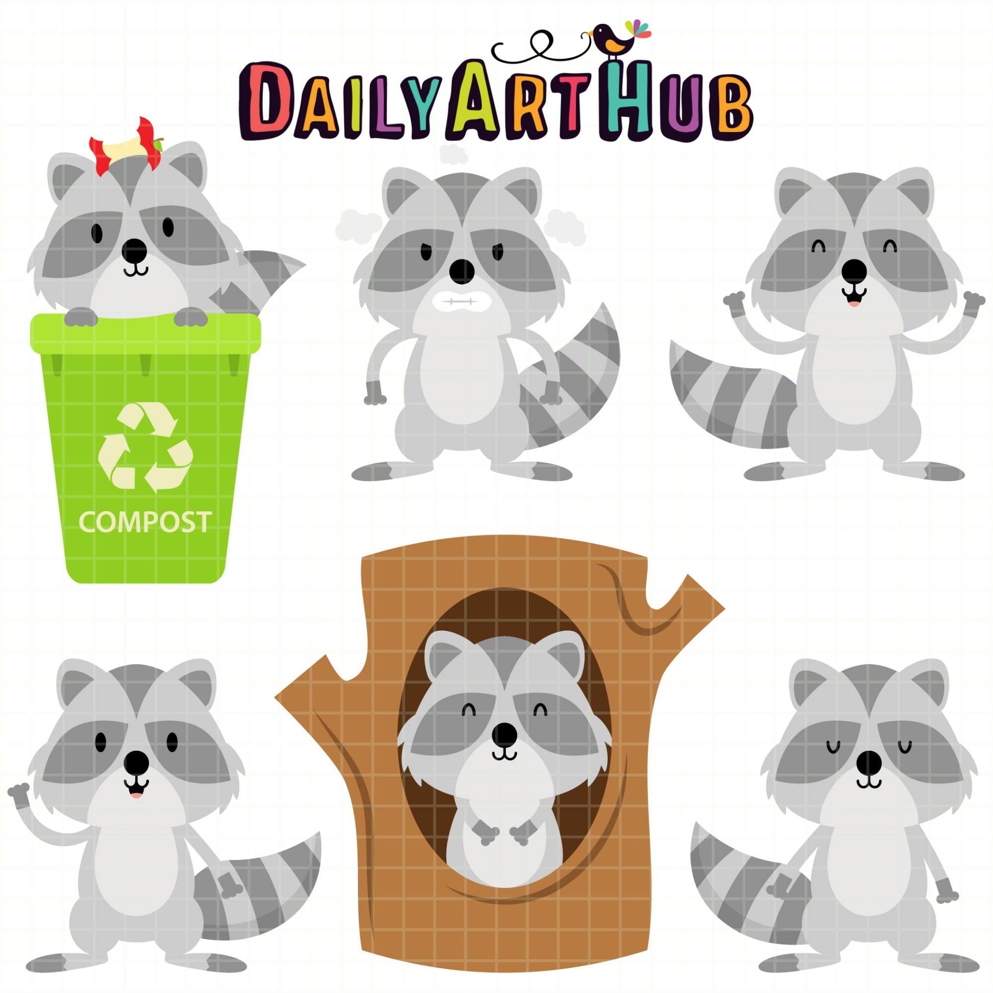 Cute Raccoons Clip Art Set – Daily Art Hub // Graphics, Alphabets & SVG
