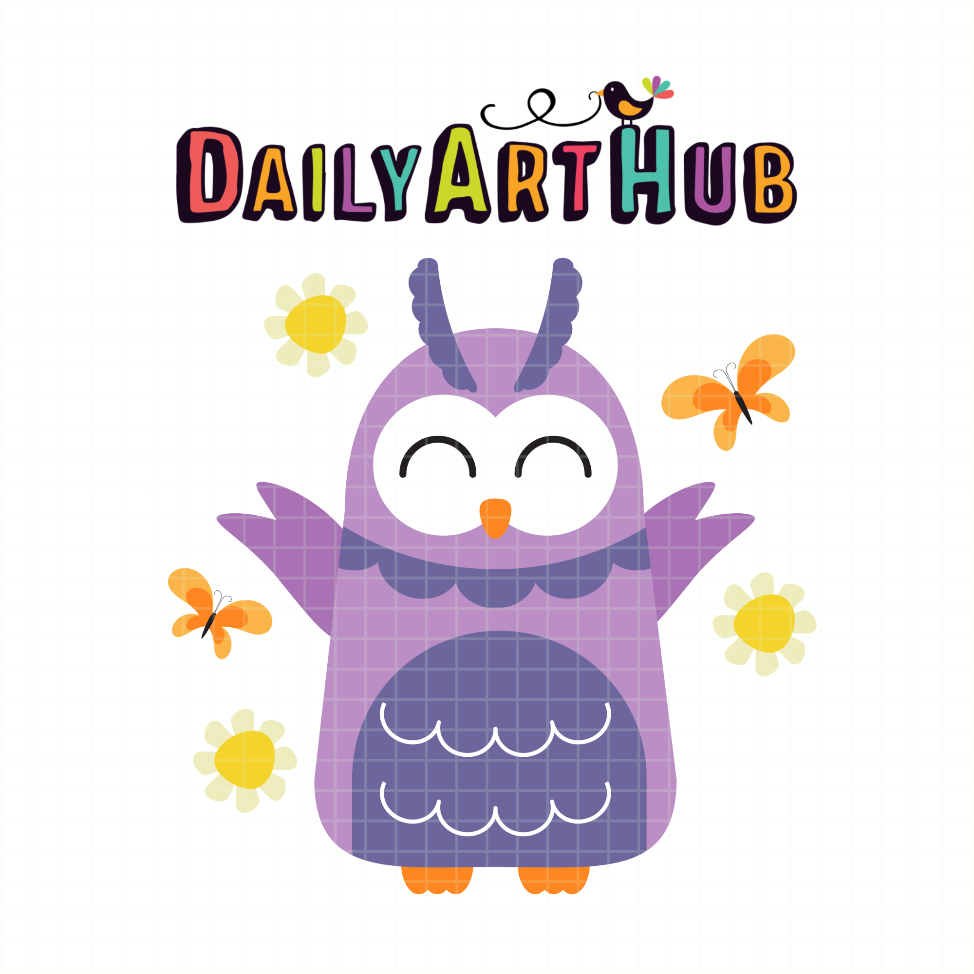 Happy Purple Owl Clip Art