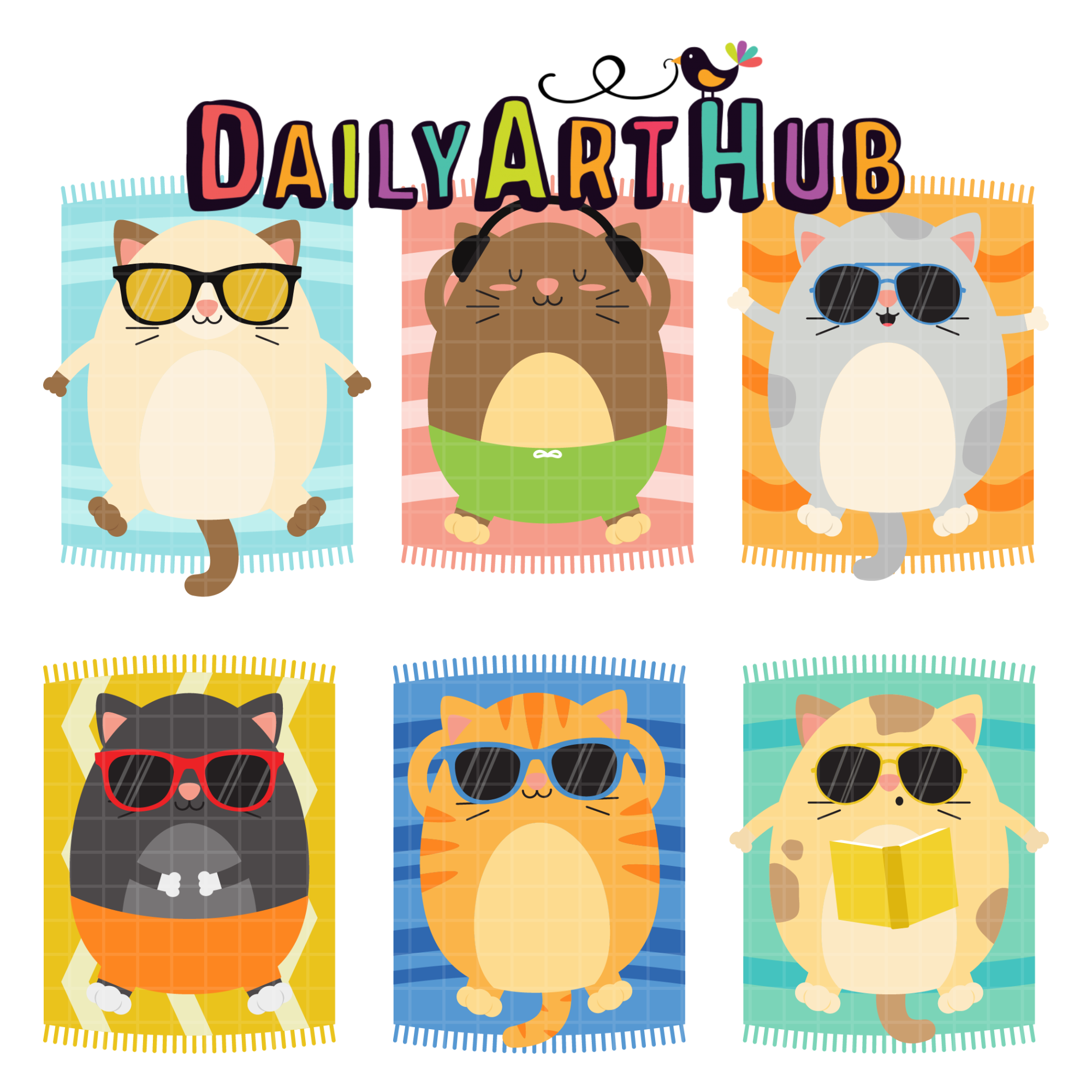 Summer Chubby Cats Clip Art Set