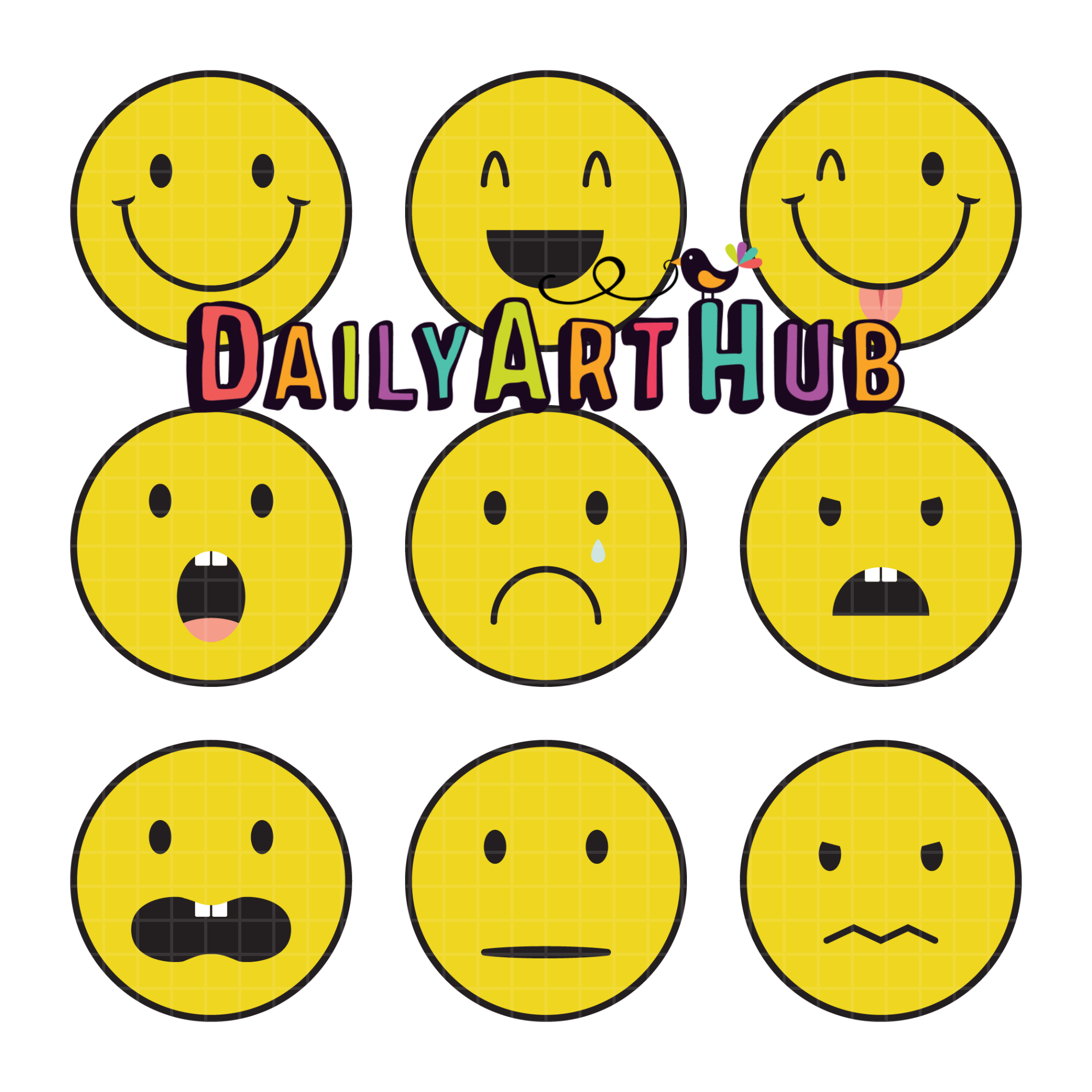 Retro Smile Faces Clip Art Set