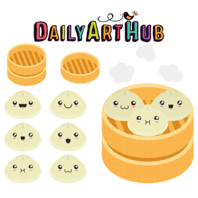Kawaii Steam Buns Clip Art Set