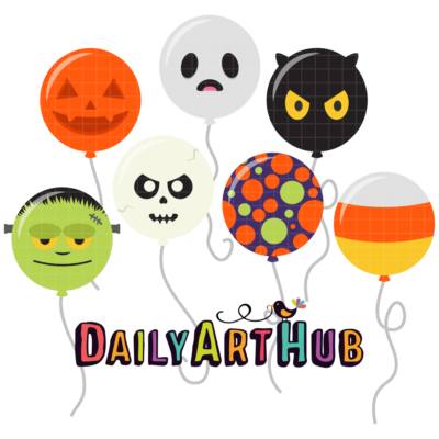 Halloween Balloons Clip Art Set
