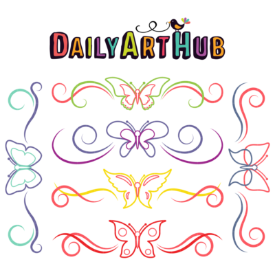 Butterfly Flourishes Clip Art Set