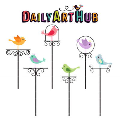 Decorative Bird Stands Clip Art Set