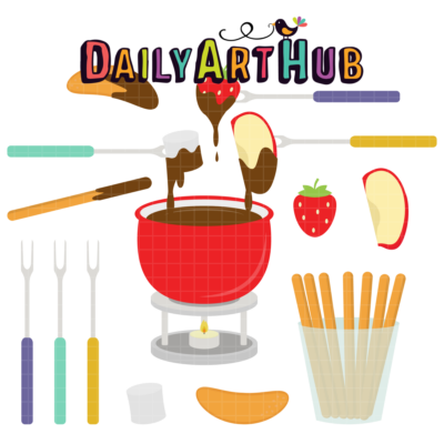 Chocolate Fondue Party Clip Art Set