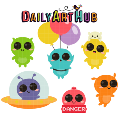 Cute Aliens Clip Art Set