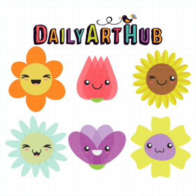 Happy Flowers Clip Art Set