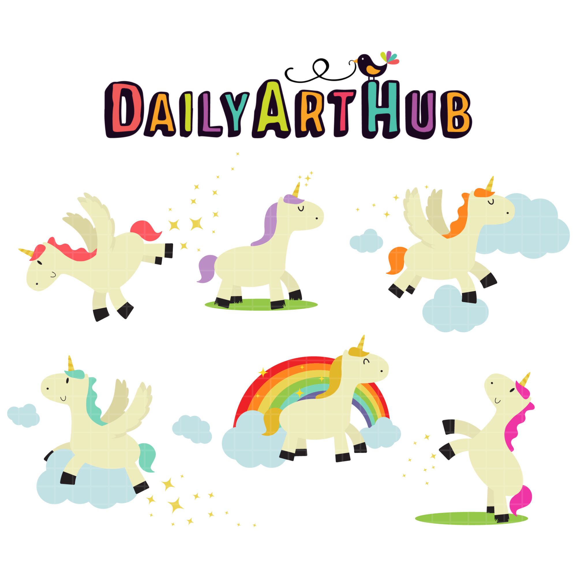 Unicorns and Pegasus Clip Art Set