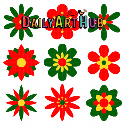 Simple Christmas Flowers Clip Art Set