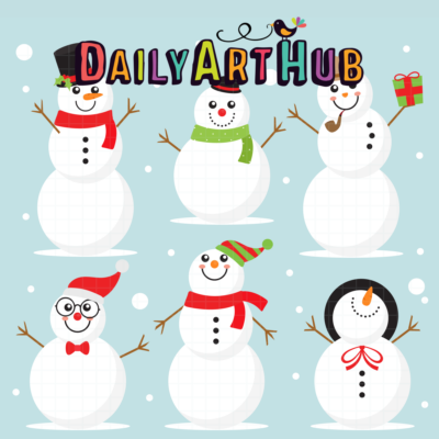 Happy Snowmen Clip Art Set
