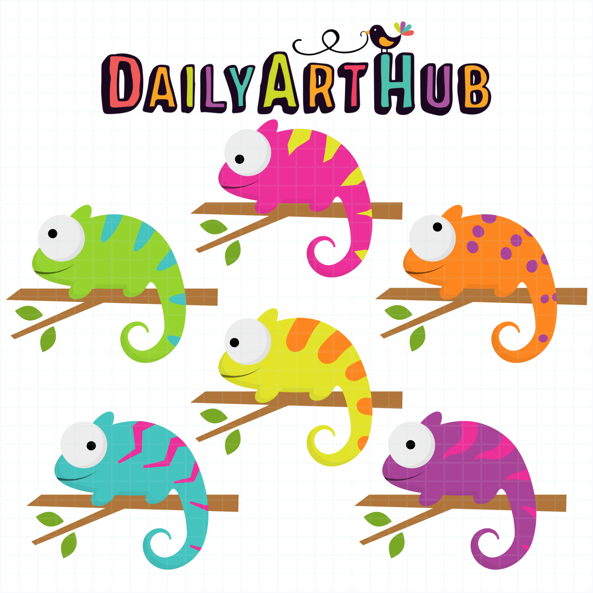 Colorful Chameleons Clip Art Set