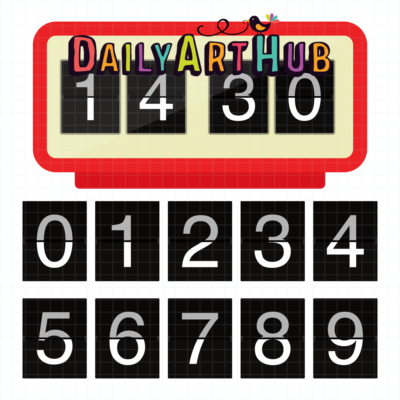 Retro Flip Clock And Numbers Clip Art Set