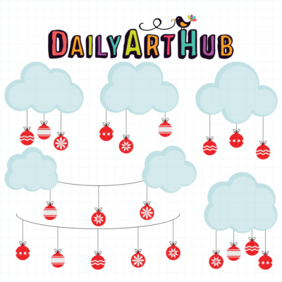 Clouds With Christmas Ornaments Clip Art Set