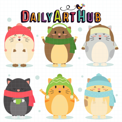 Winter Chubby Cats Clip Art Set