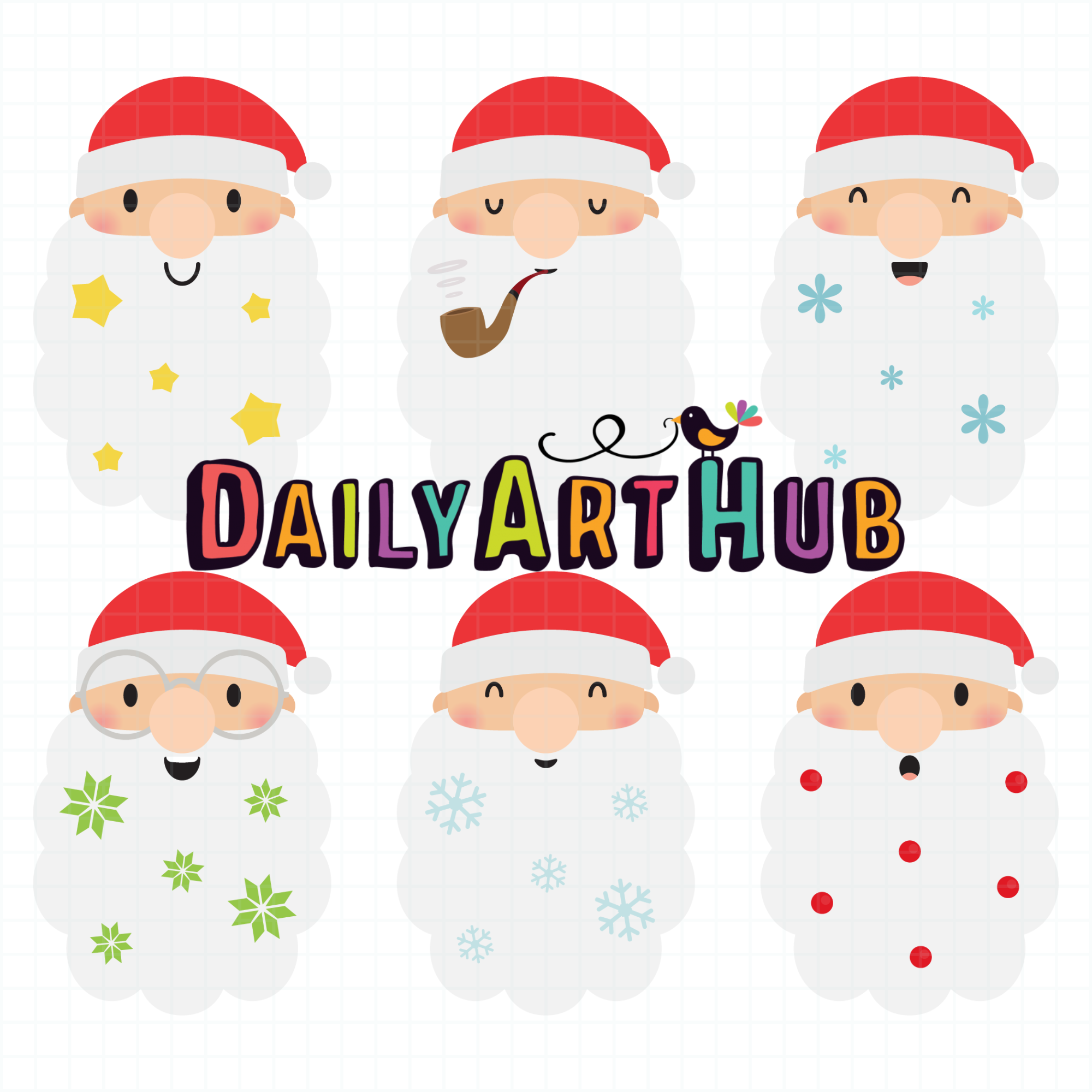 Big Beard Santa Clip Art Set