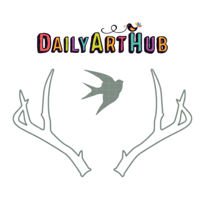 FREE Antler With Swallow Clip Art