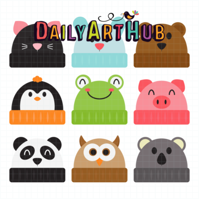 Animal Beanies Clip Art Set