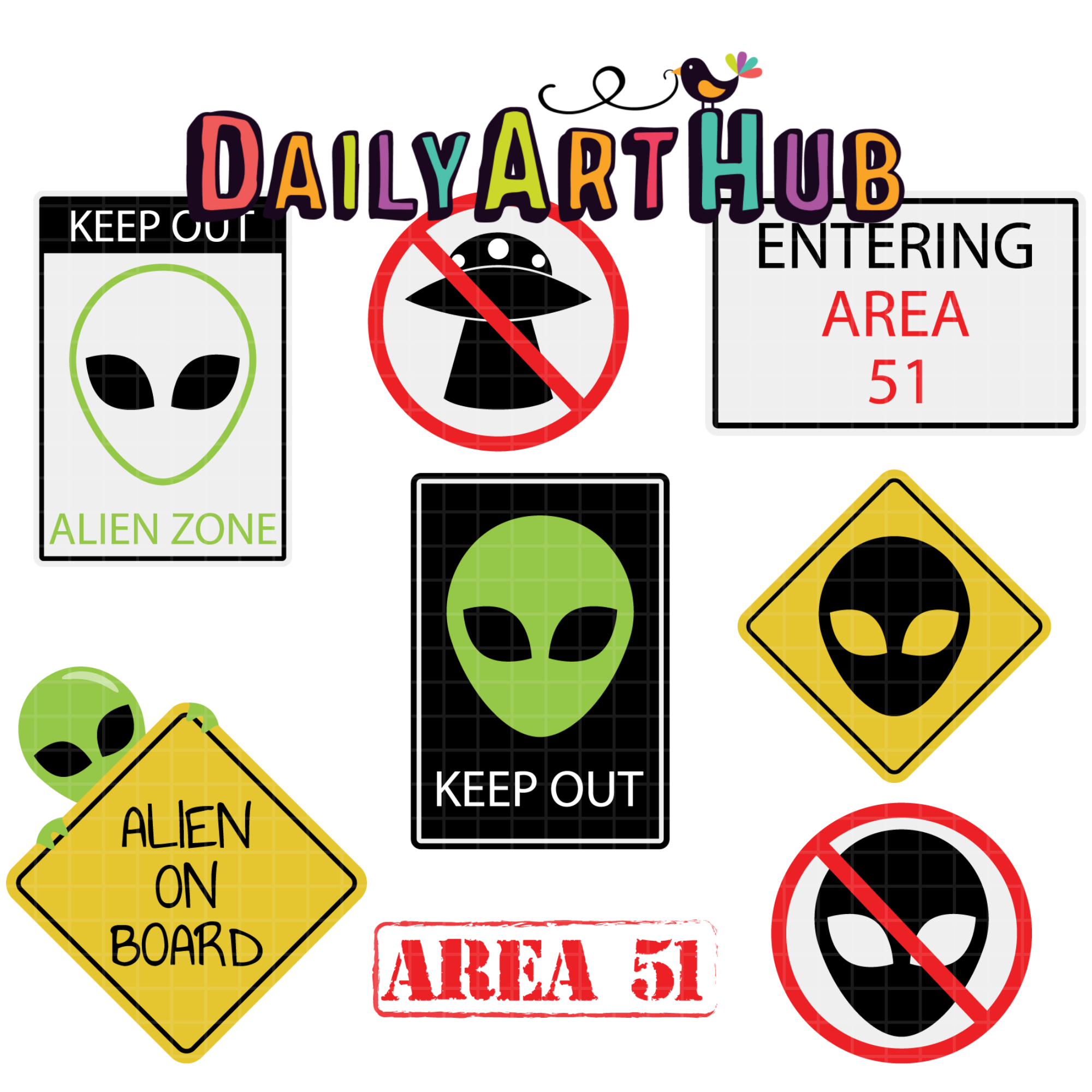Alien Signages Clip Art Set