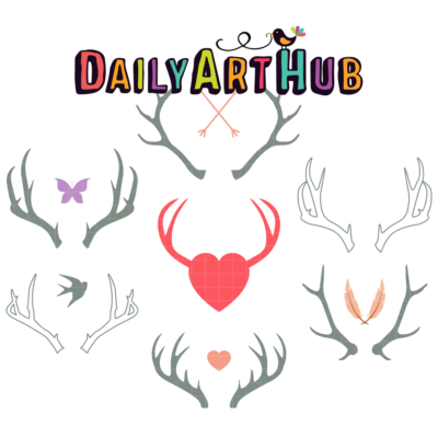 Antler Outline Designs Clip Art Set