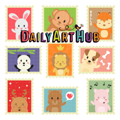 Cute Animal Stamps Clip Art Set
