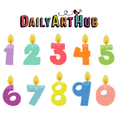 Birthday Number Candles Clip Art Set