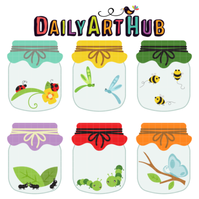 Insects In Jars Clip Art Set
