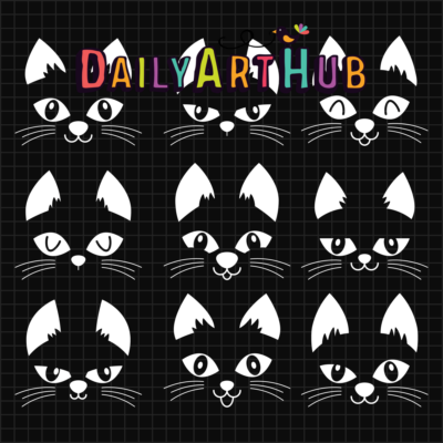 Black Cats In The Night Clip Art Set