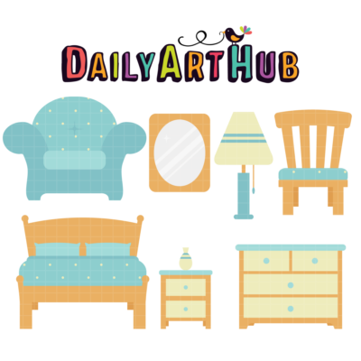 Blue Bedroom Clip Art Set